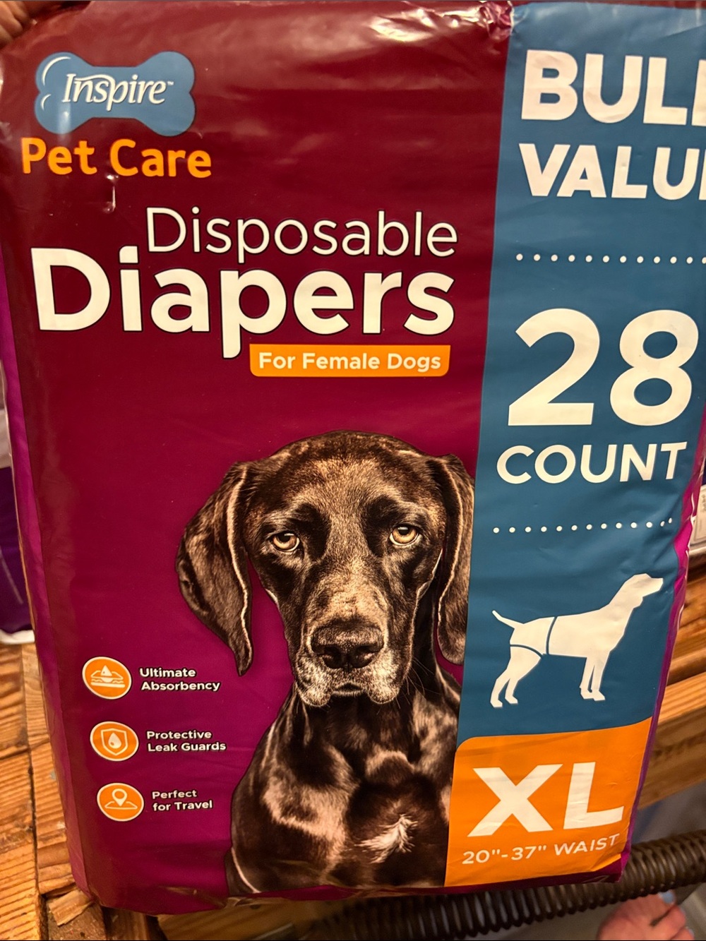 Inspire dog disposable diapers for females size extra large 28 per pack